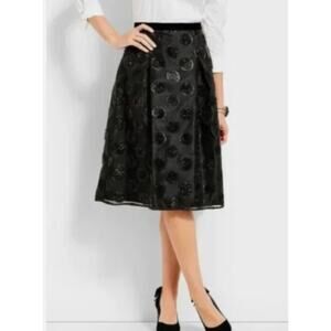 Talbots RSVP Womens 4 Black Velvet Polka Dot Dress Evening Midi Skirt Lined NWT